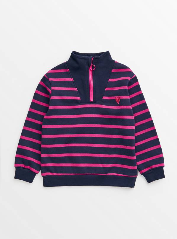 Navy & Pink Stripe Quarter Zip Sweatshirt 6 years